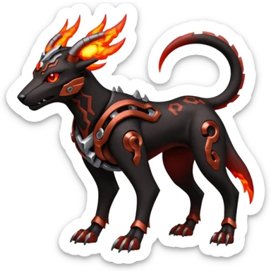 Futuristic volcanic elemental badass cool tough evil Houndoom-Houndour-Genesect-Pokémon-Fakémon-hybrid-creature sticker