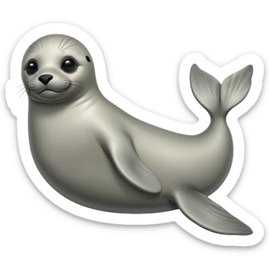 cinematic-seal-realistic-full-body-lounging-emoji,-sleek-body-stretched,-short-smooth-fur-glinting-in-the-sea-breeze,-flippers-tucked-comfortably-beneath-its-body,-large-dark-eyes-filled-with-playful-curiosity sticker