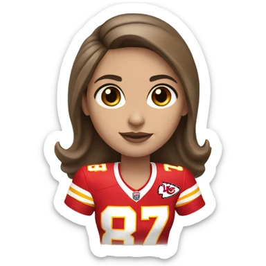 White Girl with brown hair wearing a chiefs jersey #87 sticker