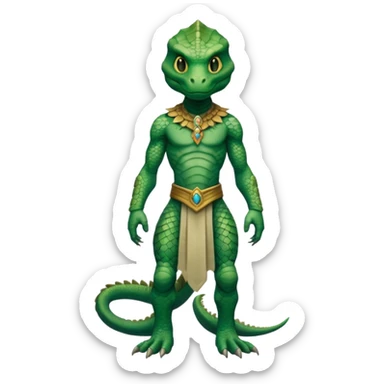 full body reptilian humanoid in ancient outfit, front view sticker
