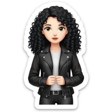 Chica blanca, con cabello negro largo y rizado, con chaqueta de cuero,arquitecta sticker
