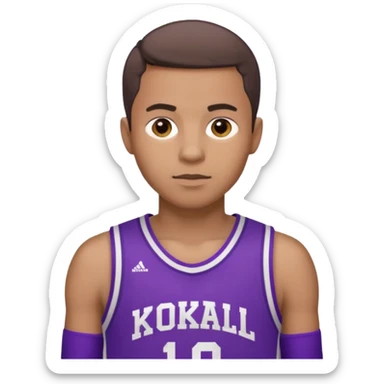 ["Medium skin tone male, short hair, wearing a purple basketball jersey."] sticker