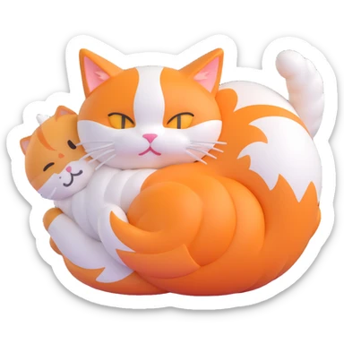 Turn this fluffy orange and white cat, curled up with its back turned, into a rounded, shiny, and expressive 3D iOS emoji style cat. No text, just the cat in 3D iOS emoji style. sticker