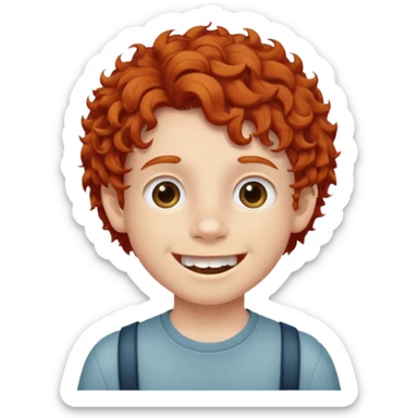 redhead kid with unique face features and very curly hair kid boy happy and braces on teeth sticker