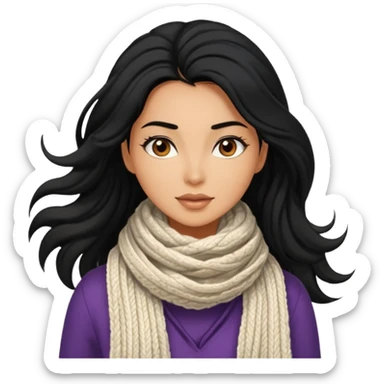 A black hair stylish woman in a long and knitted scarf, hair flowing in the winter breeze. sticker