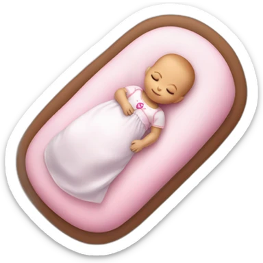 white sleeping newborn in a dress with a barbie logo sticker