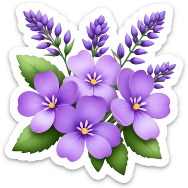 "A dreamy arrangement of violet and lavender blossoms with subtle shading."
 sticker