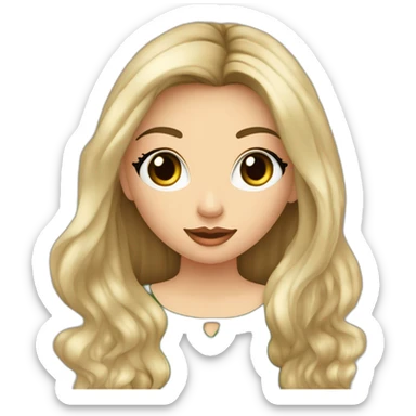 Blank meisje met donkerblond haar bruin groene ogen sieraden om geen oorbellen cream trui met zwart rokje zwarte panty en zwarte laarsjes en een paardenstaart in sticker