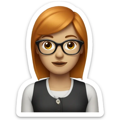 a womam with short gingerish hair with bangs and brown glasse sticker