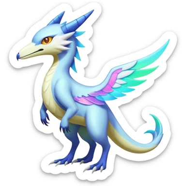Colorful scaly flurry iridescent shiny bioluminescent translucent luminescent neon pastel bright pale Latias-Sergal-Vernid-Lombax-Renamon-Zeraora-Bastet-Fakémon-hybrid-fusion-creature, full body sticker