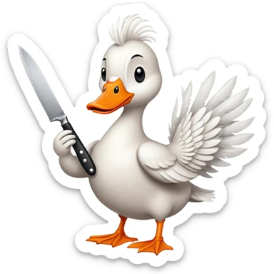 cartoon goose with orange beak holding a kitchen knife sticker