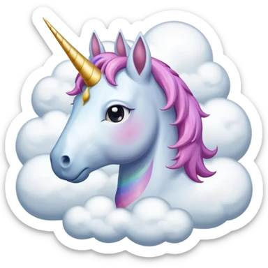 A unicorn flying through clouds, sad, cry tear from eyes, portrait, bust up sticker