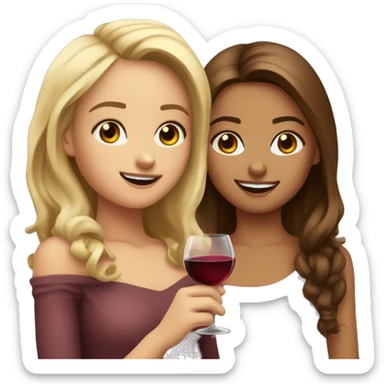 A blonde beautiful girl and a  super cute beautiful girl with brown hair drink wine together sticker