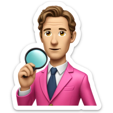 Benedict Cumberbatch-like almost like in real life Sherlock Holmes all in all intensive pink suit holding magnifying glass, upper body sticker
