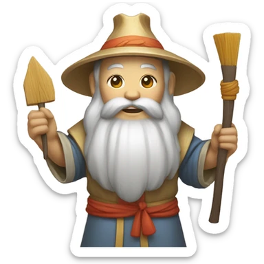 Lu Ban is a legendary figure in Chinese mythology, depicted as a clever craftsman often wearing wide robes, a broad-brimmed hat, and carrying woodworking tools. 🛠️🎩👕 sticker