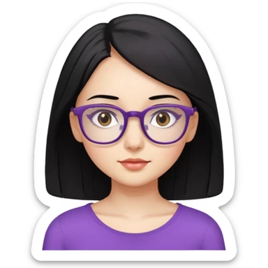 chica bonita con ligero cabello negro ligeramente morado que llega hasta los hombros con lentes cuadrados de estatura pequeña sticker