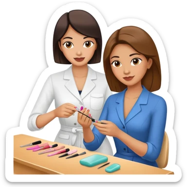 woman doing a manicure to another woman sticker