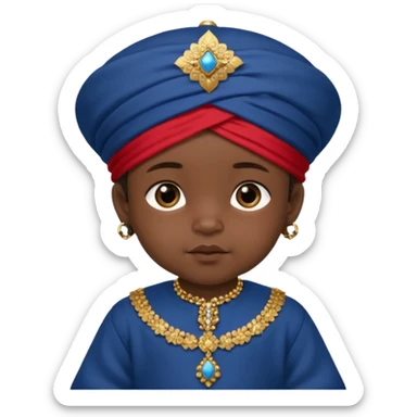  baby boy dressed in a dark blue ghalibiya with delicate decorations with a Red Moracain hat  sticker