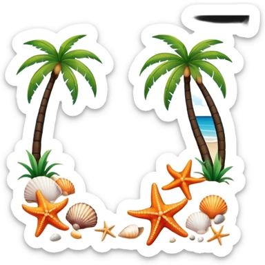 beach shore seashells starfish palm trees sticker