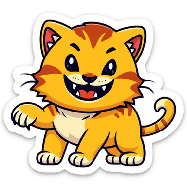 saber-toothed cat with ridiculously oversized canine teeth that are extremely long, extending far below its body, comically massive fangs sticker