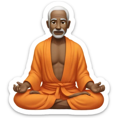 an old yogi with a peaceful and meditative expression. The character should be wearing an orange robe, symbolizing traditional yogic attire. The yogi can be sitting in a lotus position sticker