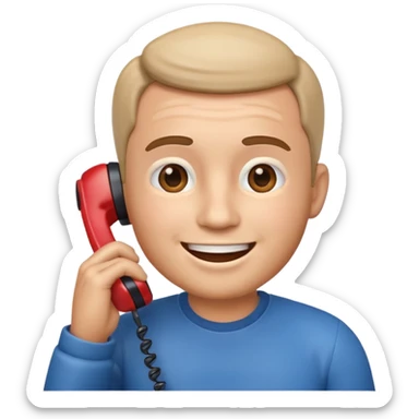 3D emoji style man talking on phone, holding a smartphone to his ear, smiling, rounded face, soft shading, glossy texture, Apple iOS emoji style, clean white background, centered, high detail, sticker style
 sticker