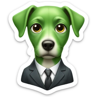 Green dog wearing a suit with big eyes sticker
