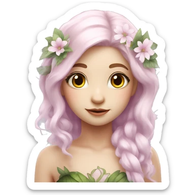 Beautiful, flower fairy, white long, light pink hair, big wings, white skin, light violet eyes  sticker