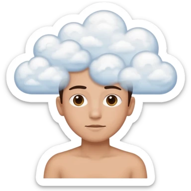 person from shoulders up, front view, composed of small clouds, bright and recognizable sticker
