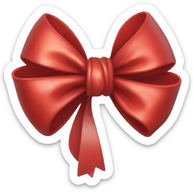 "A vibrant red bow with a silver hollow heart at the base of the bow's knot. The bow should have an intense red color, and the silver heart should be positioned at the center of the knot." sticker