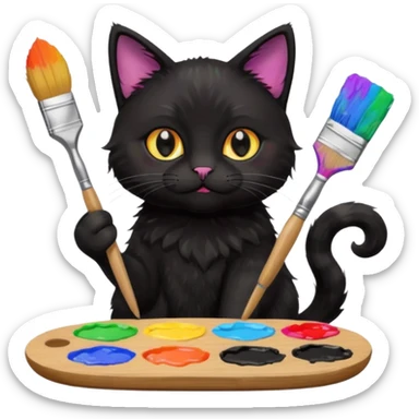 A black cat holding brushes and a colour pallete because he is an artist sticker