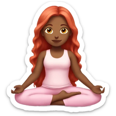 girl with long red hair in a baby pink outfit doing yoga sticker