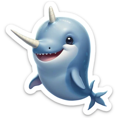 Cinematic Comical Cute Narwhal Portrait Emoji, Head tilted dramatically with an exaggeratedly amused expression, featuring a uniquely curved tusk, a sleek body with wide, comically expressive eyes brimming with playful disbelief, Simplified yet hilariously expressive features, highly detailed, glowing with a slightly sassy oceanic glow, high shine, dramatic yet playful, stylized with an air of cheeky marine mischief, soft glowing outline, capturing the essence of a meme-worthy cute narwhal that looks ready to side-eye its way into viral fame! sticker