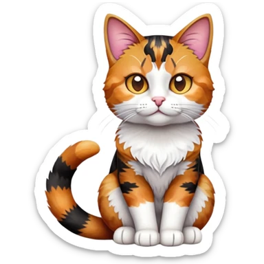 cinematic-[calico tabby cat]-realistic-full-body-sitting-emoji,-tail-curled-playfully-around-its-paws, cinematic-cute-calico-cat-portrait-emoji,-head-tilted-playfully-with-sparkling,-inquisitive-eyes-and-a-charming-patchwork-fur-of-orange,-black,-and-white,-simplified-yet-irresistibly-adorable,-highly-detailed,-glowing-with-a-warm,-invit (3) sticker