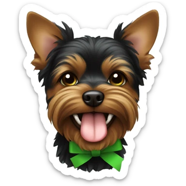 black and brown yorkshire with the tongue and green ribbon at the head sticker