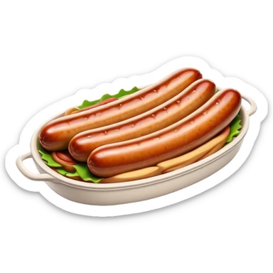 Cinematic Realistic Bratwurst Dish Emoji, showcasing a succulent, grilled sausage with a crispy exterior rendered with lifelike detail and warm, dynamic lighting. sticker