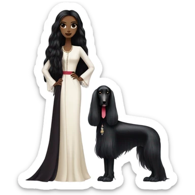 Women vampire black hair full body with Afghan Hound, Schiaparelli sticker