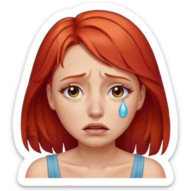 Beautiful lady crying can see shoulders red hair sticker