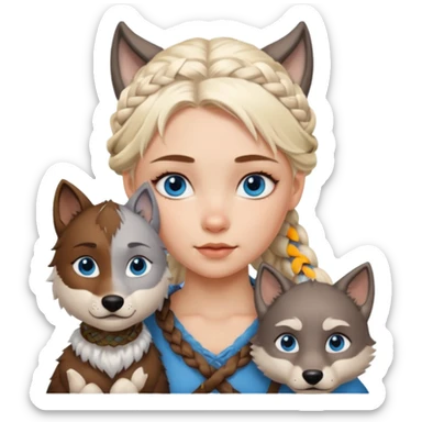 Viking platinum blonde girl with braid and blue eyes. Wolf pet sticker