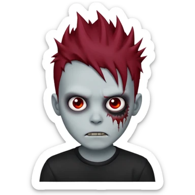 zombie boy with dark red spiky emo hair and black shirt sticker