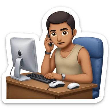 mean looking phone scammer in sketchy call center in india working our of filthy bedroom sticker