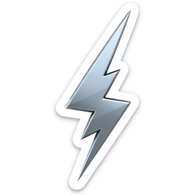 A lightning bolt emoji made of polished silver chrome, sharp yet rounded edges, glossy metallic surface, soft reflections, minimal futuristic design, iOS emoji style, centered, clean white background sticker