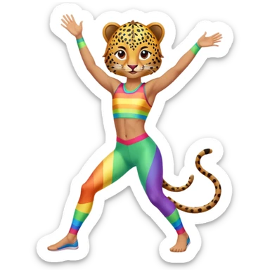 A rock climber in spandex that’s rainbow colored with leopard spots sticker