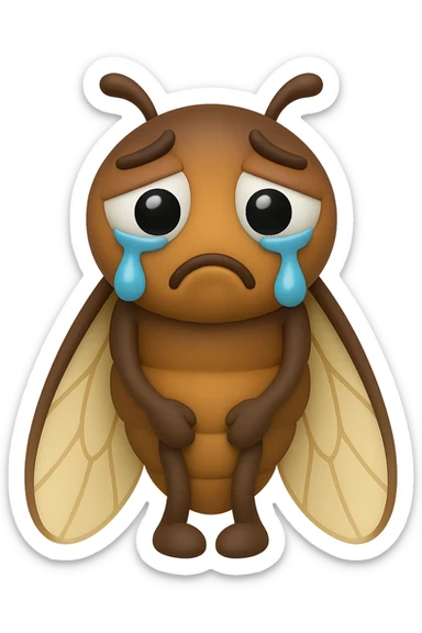 EMOJI STILE IPHONE 3D DI una cicala triste che si tocca le cosce e piange perché non le piace il suo fisico, posa frontale, fagli anche la parte bianca degli, non solo la pupilla sticker