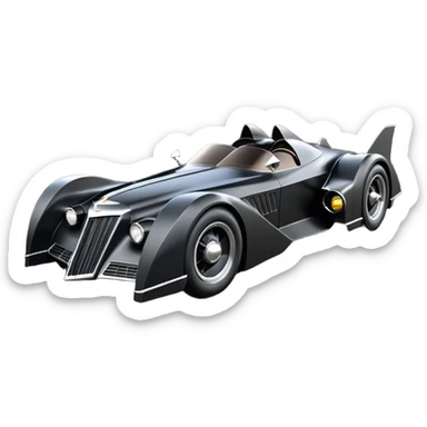 aerodynamic opulent dark futuristic concept Batmobile loosely based on 1976 V16 Cadillac roadster racing(flat long straight faceted mechanical body) winged stealthy street hot rod  sticker