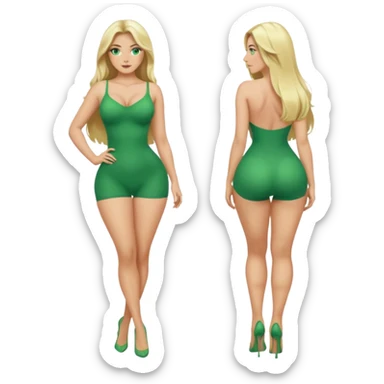 Blonde, green eyed woman with long  hair. She is curvy with a big butt and small breast. She is in sexy clothes nude and full body exposed. She has nice long legs. She is doing sexy pose sticker