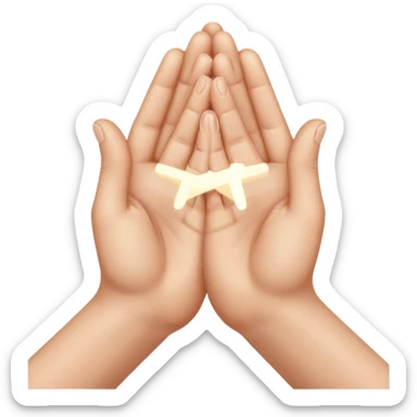 Create an Apple-style emoji of two hands pressed together in a praying gesture. The hands should be simplified, smooth, and cartoon-like, with soft gradients and glossy highlights typical of iOS emojis. Show only the hands, with no arms or background, isolated on a transparent background. sticker