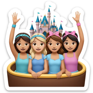 Como si quatro chicas estuvieran en una atracción de Disney con lsas manos levantadas  sticker