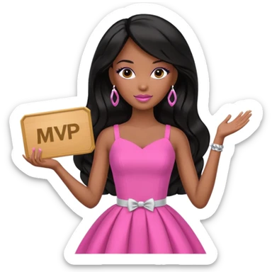 Black barbie, long black  hair, pink dress holding mvp sign  sticker