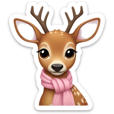 cute deer with a baby pink scarf and bow sticker